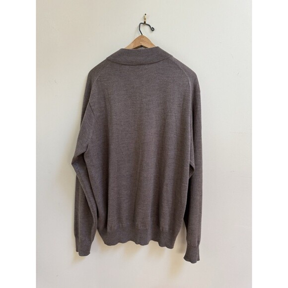 Peter Millar Crown Soft Nappa Trim Mens XL Merino Wool Silk 1/4 Zip Brown Rye - Picture 4 of 10